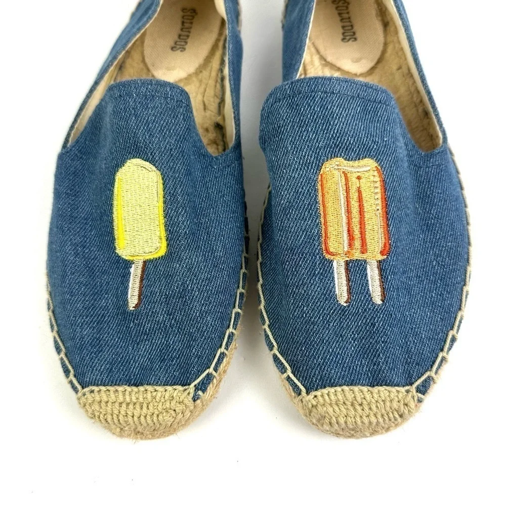 Soludos Popsicle Espadrille 9 Blue Denim Canvas Slip‎ On Womens Shoes